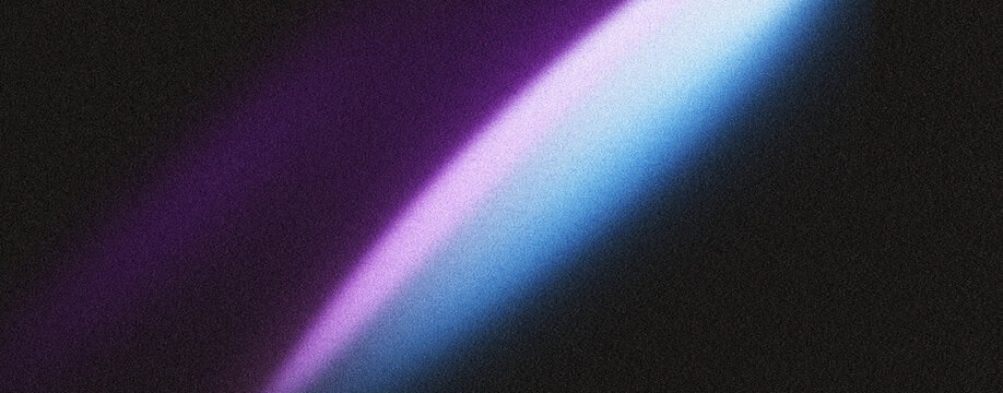 Blue purple glowing color gradient shape on dark grainy background, with noise texture for banner header poster cover wallpaper backdrop design