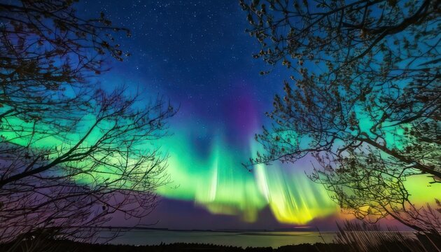Aurora Borealis paints the night sky with vibrant colors.