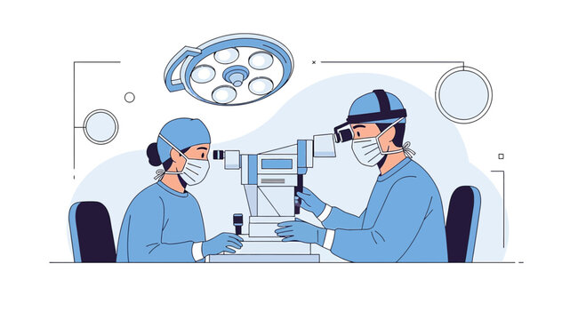 Ophthalmology Surgery: Doctors Perform Eye Operation with Advanced Medical Equipment