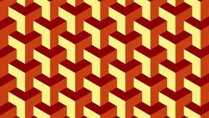 Geometric pattern of 3D cubes in shades of red and yellow © Riazul