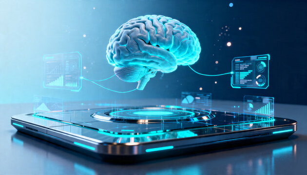 laptop with brain 3d rendered illustration of a brain