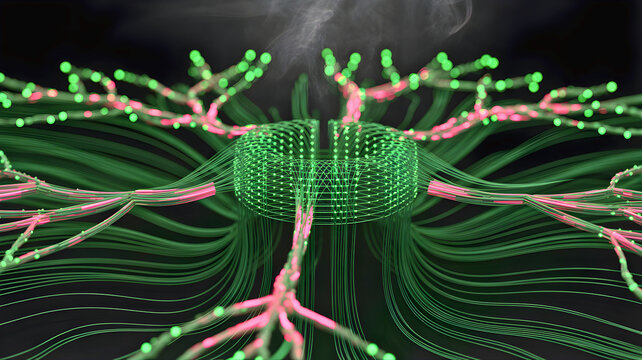 Intricate neural network with glowing synaptic connections