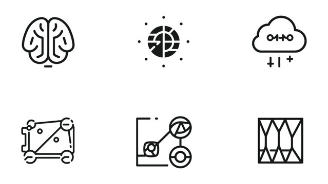 Digital Innovation Icons: An array of innovative digital icons, showcasing the core elements of the technological frontier and the conceptual evolution of data.