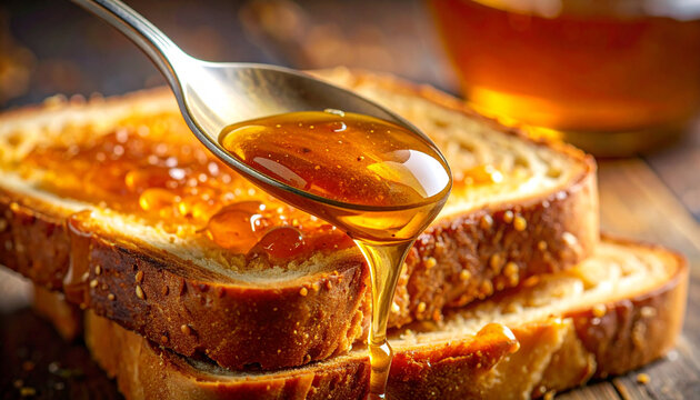 Honey dripping onto toast