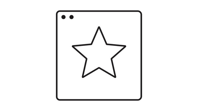 Minimalist Black Line Vector Icon of a Browser Window with a Star Symbol, Featuring an Editable Stroke for Customization, Ideal for UI Design, Web Bookmarks, and Favorite Content Illustration.