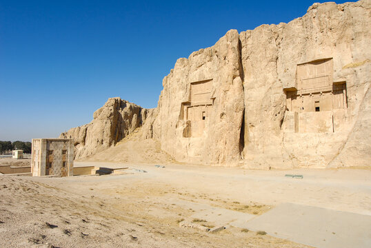 Naqsh-e Rustam necropolis, with rock-cut tombs of the Achaemenid kings, Iran