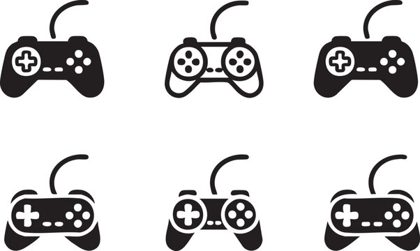 controller gamepad icon collection flat monochrome symbols