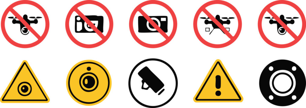 surveillance prohibition icons signage no photography no drones