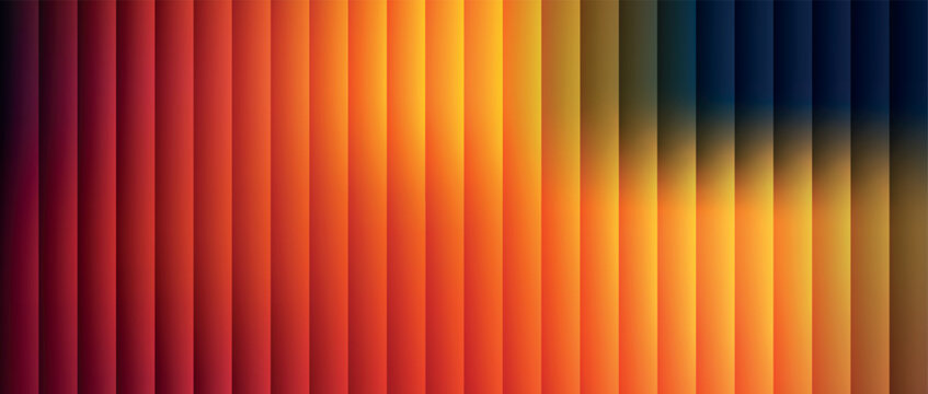 Warm orange and red gradient stripes with dark blue accent elements.