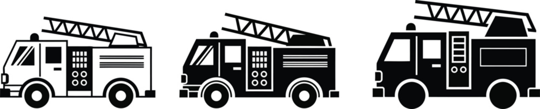 Fire truck silhouettes a set of three emergency vehicle outlines