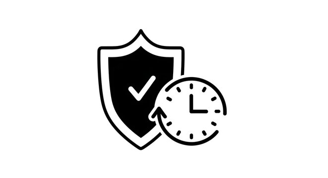 Shield with a checkmark and a clock symbolize timely security and protection