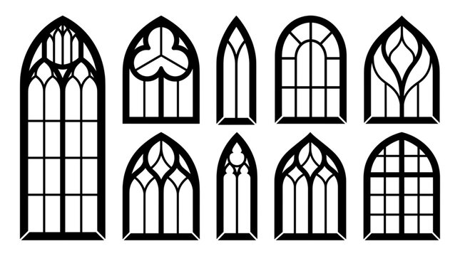 A collection of several elegant and intricately designed cathedral windows, with a unique gothic style and architectural details 
