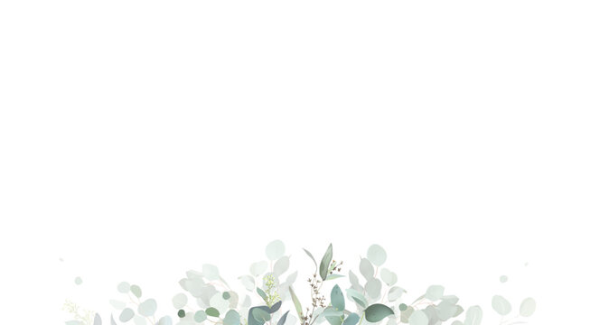 Herbal eucalyptus and gold vector banner frame. Hand painted branches, leaves on white background. Greenery wedding simple minimalist invitation. Watercolor card.All elements are isolated and editable