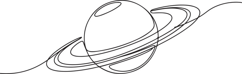 One continuous line drawing of planet. Saturn planet in one line drawing.one line drawing vector illustration © Hasho 