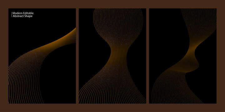 Abstract triptych golden and black geometric patterns with vertical emphasis