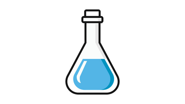 Volumetric Flask Vector Icon with Blue Liquid, Modern Flat Illustration for Science, Chemistry, and Laboratory Research, Scalable SVG with Editable Stroke for Custom Line Weight, Isolated.