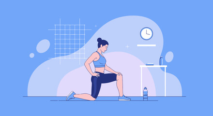 Fototapeta premium Woman doing stretching exercise at home gym, fitness and healthy lifestyle