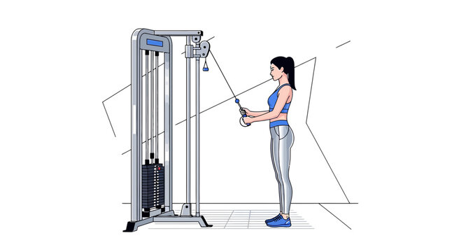 Woman doing triceps pushdown exercise on a cable machine at the gym