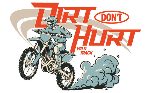 Motorcycle print design for t shirt, poster, sticker. Legend race. Dirt track speed graphic print. Extreme racing. Full speed racing club