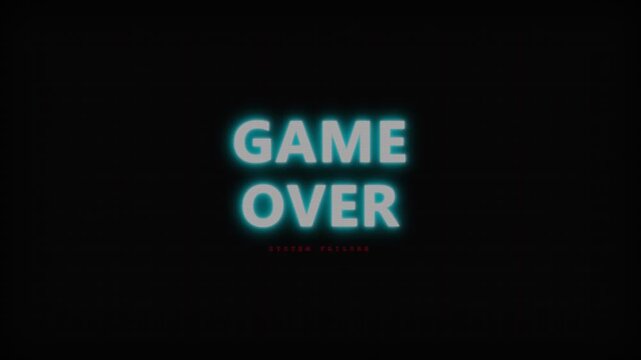 Game Over Screen Display with Glitch Effect and System Failure Message