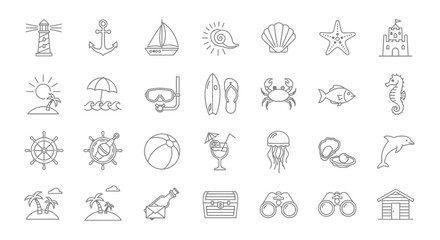 Beach Vacation Icon Set Collection. © inayah