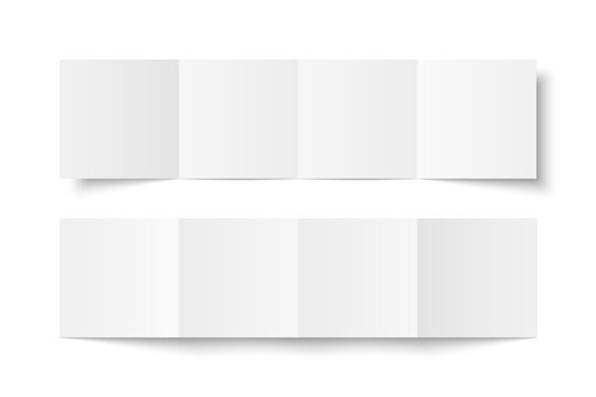 Vector white blank square double gate fold opened on white background. Trifold, leaflet, brochure, booklet, flyer or invitation card mockup. Mock up front and back side isolated.