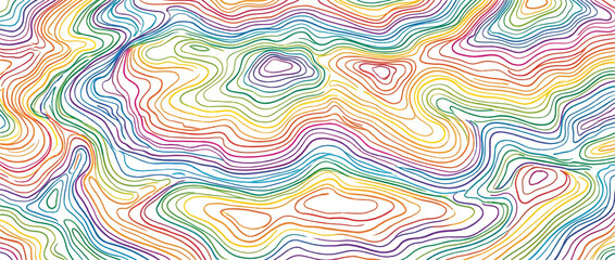 Obraz premium Rainbow-colored contour line abstract wavy background with flowing curved patterns