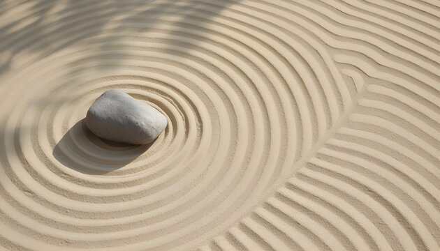 Zen sand garden with stone and ripple patterns