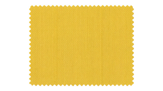 A yellow fabric swatch with zigzag edges and textured surface isolated on transparent background