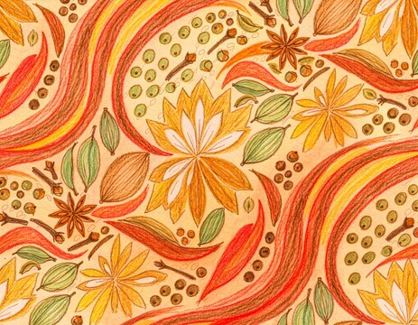 spice mix pattern colored pencil style