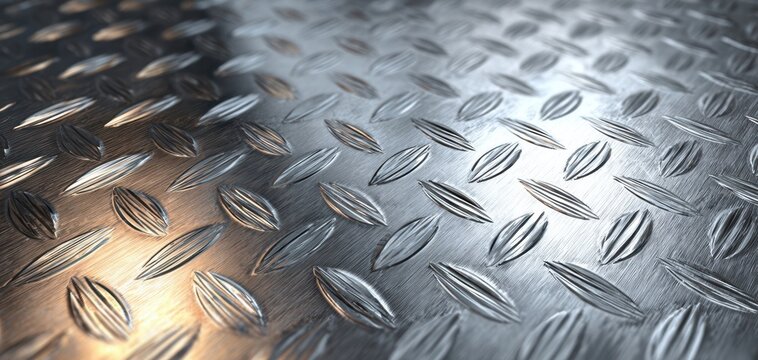 The Metal Diamond Plate Surface with Reflected Light and Shallow Depth of Field