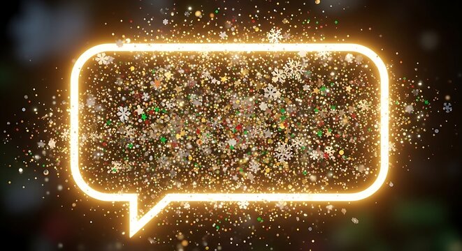 Glowing speech bubble with sparkling particles.