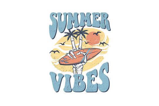  Summer Vibes Skeleton Surfer Retro Beach Sublimation Design