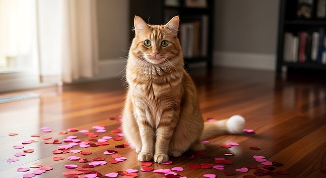 Orange Tabby Cat Sitting on Petals.