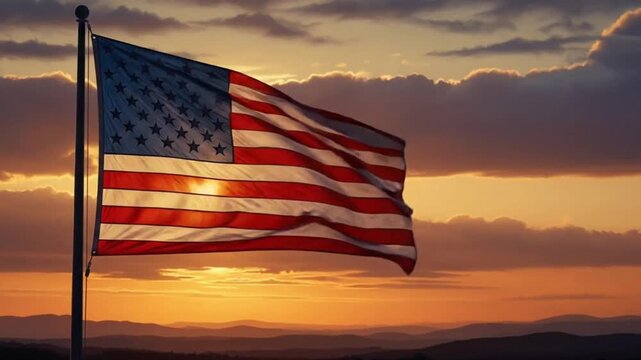American flag waving at sunset a symbol of freedom and national pride