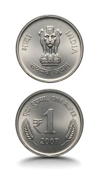 Two sides of a modern metallic currency coin issued in two thousand seven