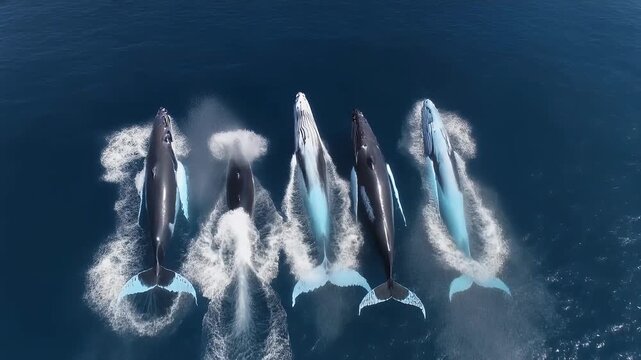 Azure giants glide through the deep blue expanse