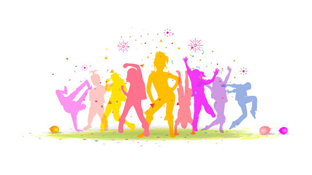 International Dance Day celebration background. Vector silhouette for a group of young children practicing dance.