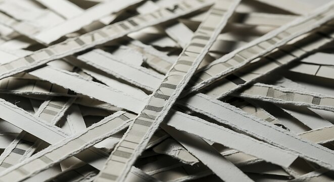 Shredded paper strips close up macro.