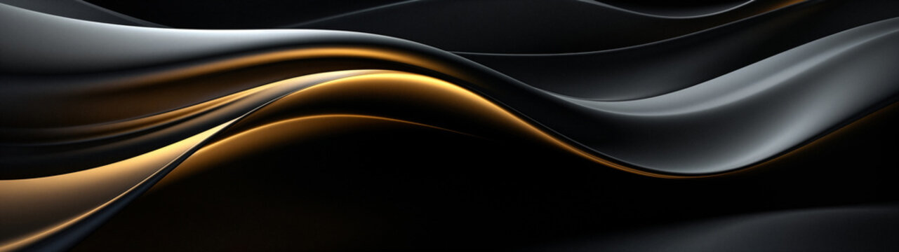 Elegant Flowing Waves: Black, Gold, and Silver Abstract Background