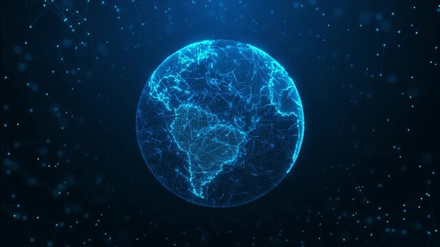 Cyber security and computer data protection padlock symbols over world map. 3D technology concept. Worldwide Global business technology, digital connectivity, innovation, international business,