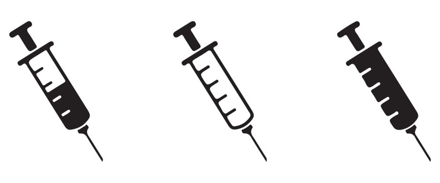Medical Syringe Icon Set &ndash; Vaccination and Healthcare Injection Symbols in Line and Solid Vector Style on Transparent BackgroundWeb