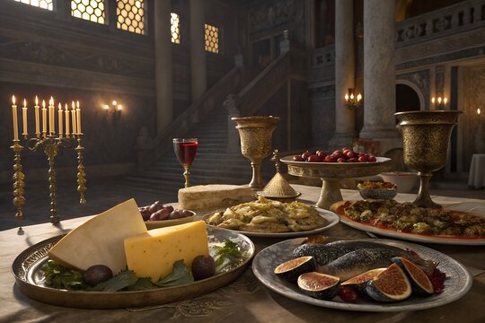 Luxury Ancient Roman Banquet with Traditional Dishes