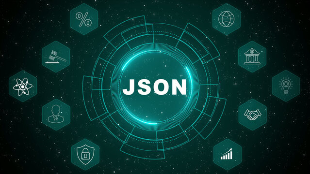 JSON data visualization with futuristic interface on dark background json technology coding.transparent background 4k visuals