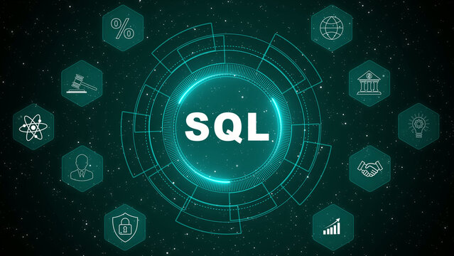Futuristic Digital Interface with S Q L Database Concept and A I Technology Visualization SQL database.transparent background 4k visuals