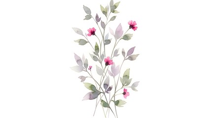 Fototapeta premium Watercolor floral arrangement delicate blooms and green stems