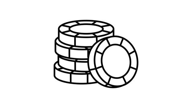 Poker Chips Stack Minimalist Black Line Vector Icon on White Background; Editable Stroke Illustration for Gambling, Casino Games, Betting, and Poker Night Graphic Design Projects and App UI