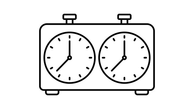 Minimalist Chess Clock Vector Icon with Editable Stroke; Dual Face Game Timer for Board Games and Strategy Tournaments, Clean Outline Illustration for Web and App Design, Adjustable Line Weight.
