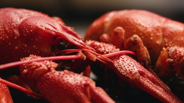 Boiled European crayfish Astacus astacus river seafood freshwater cooked crustacean, noble crayfish, or broad-fingered crayfish, traditional food source.