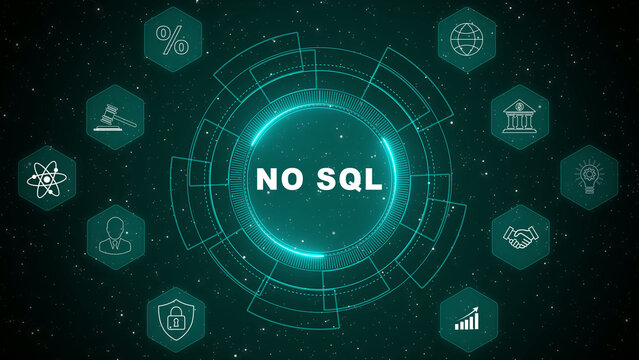 NoSQL database technology concept with modern data storage system and cloud computing interface animation background 4k